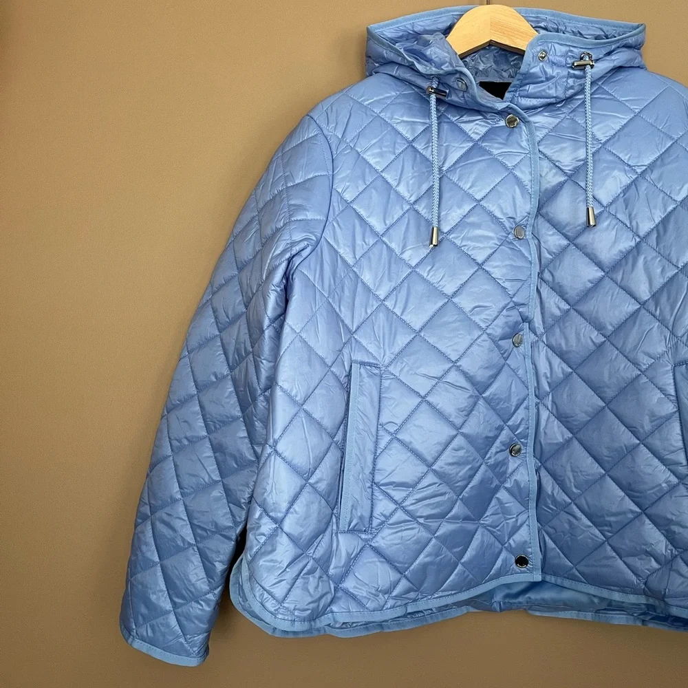 {Kate Spade} Hooded Quilted Packable Jacket in Cosmic Zen Blue - Womens XL - NWT